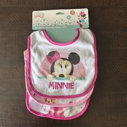 NWT Disney 3-Pack Minnie Mouse Baby Bibs (0+ Months)