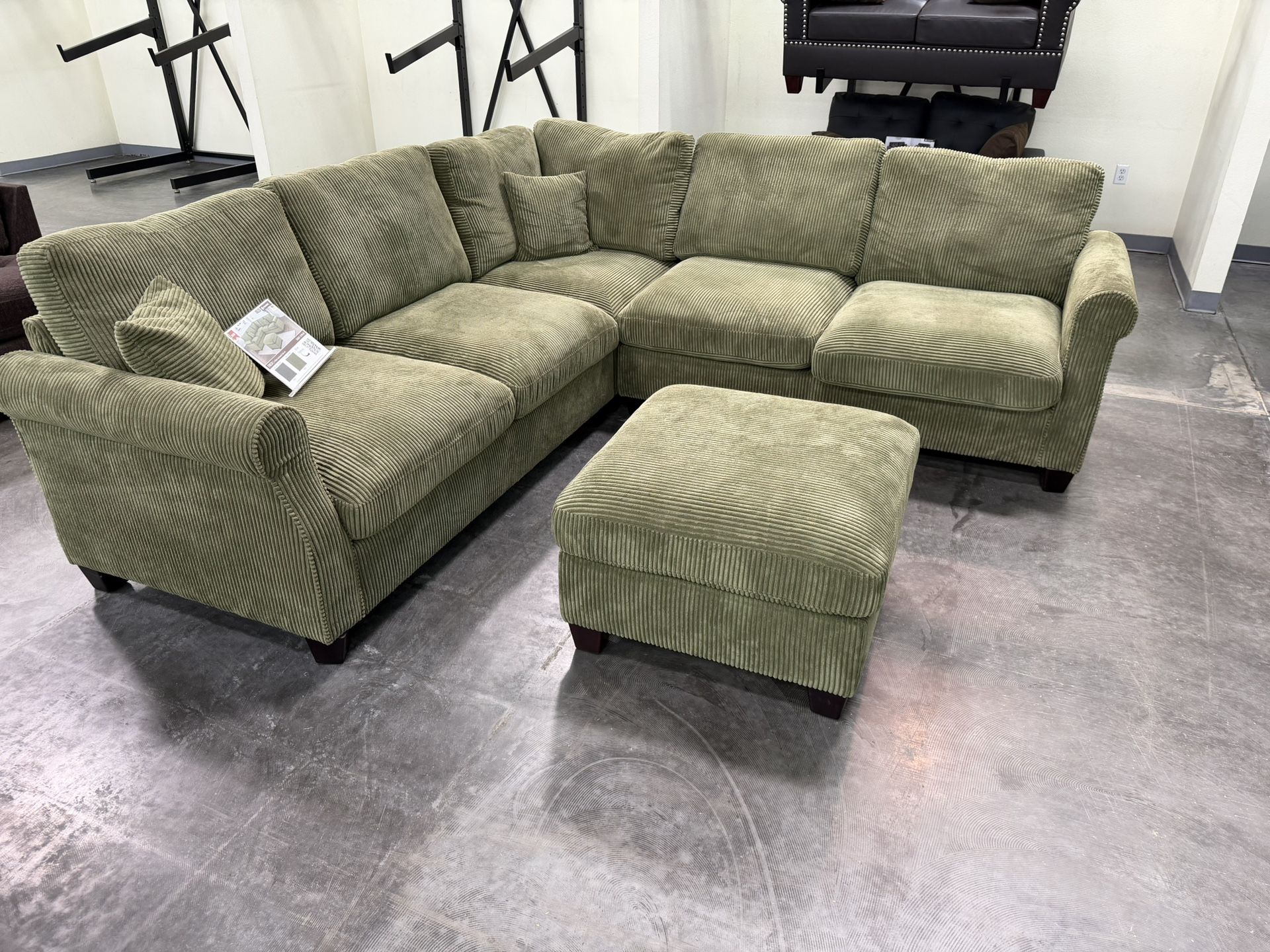 Green Sofa Sectional w/ Free Ottoman