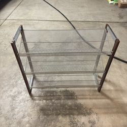 Used – Chrome Silver Metal & Wood 3-Tier Shoe Rack