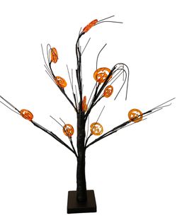 Heceltt Halloween Tabletop Tree Lights, Trees with Pumpkin, set of 2, battery