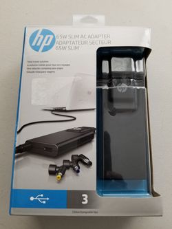 HP 65W SLIM AC ADAPTER (3INTERCHANGEABLE TIPS) (BRAN NEW IN BOX)