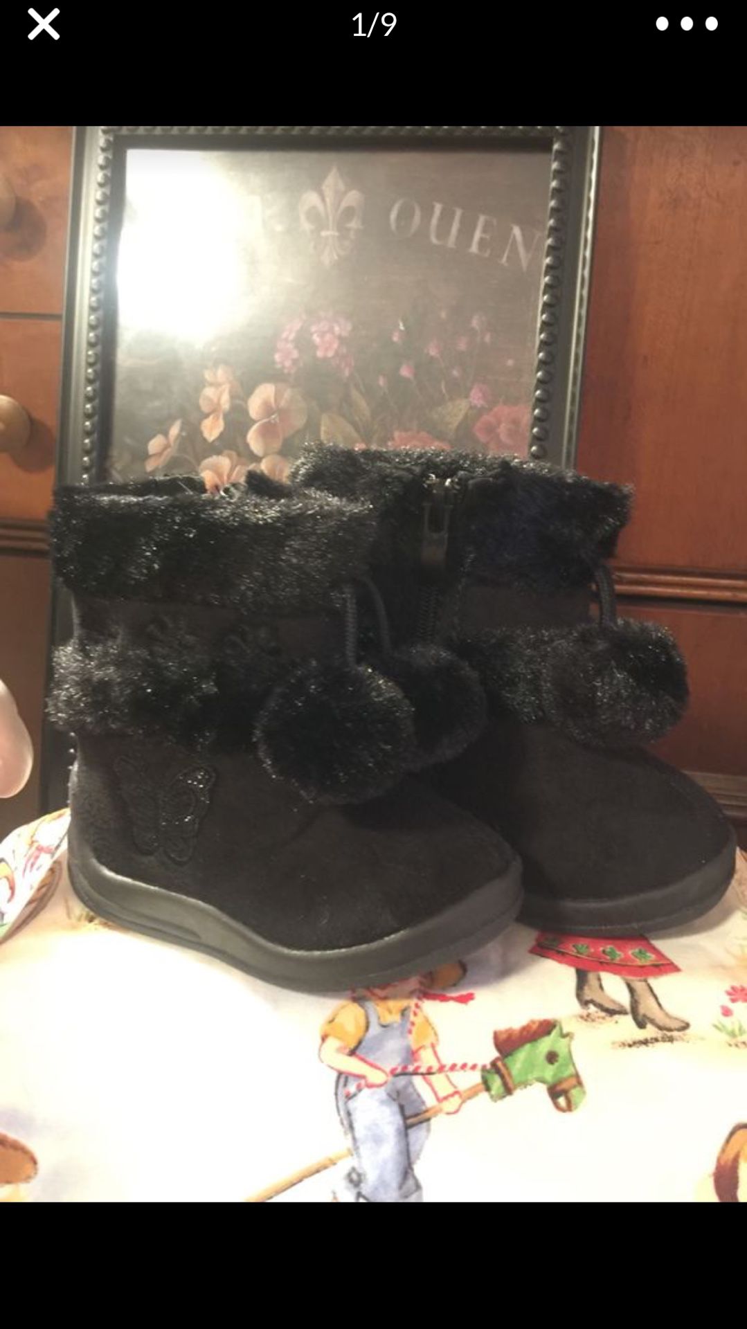 Little girls new!! Black suede zip side fur line rubber bottom warm outdoor boots sz3