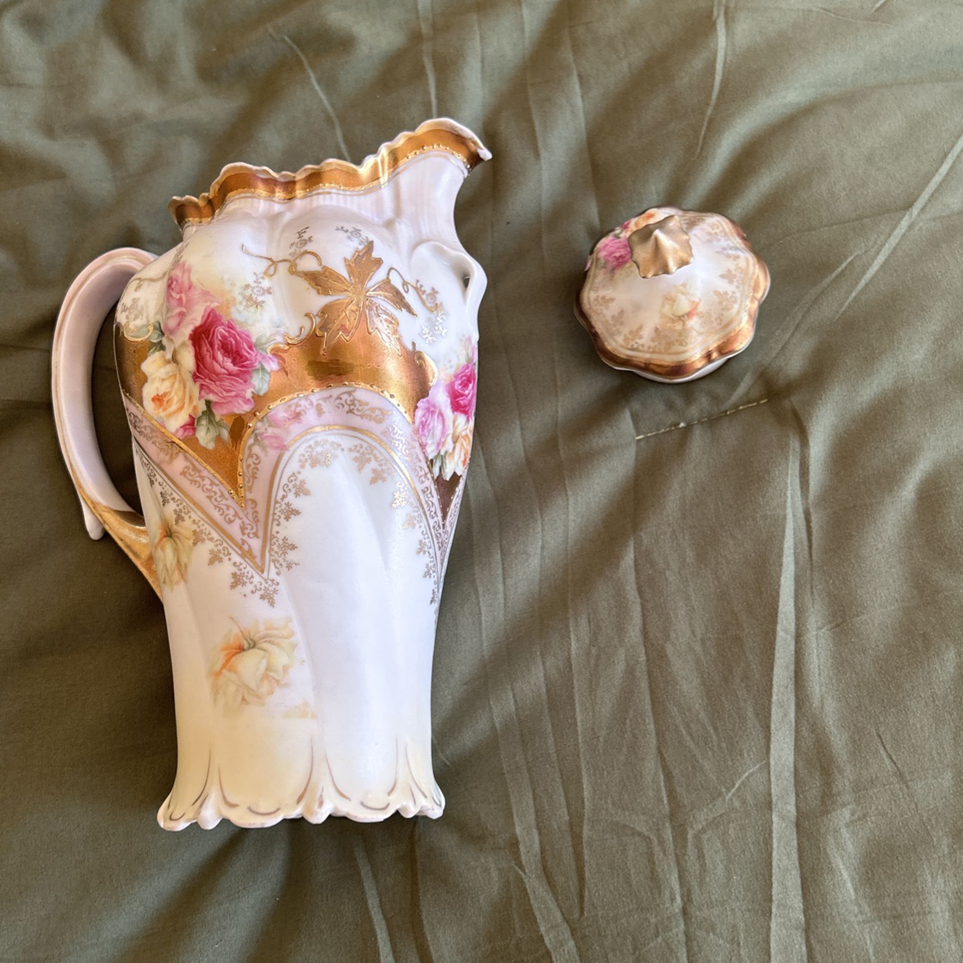 Unmarked Antique Pitcher And Salt Pepper Shakers