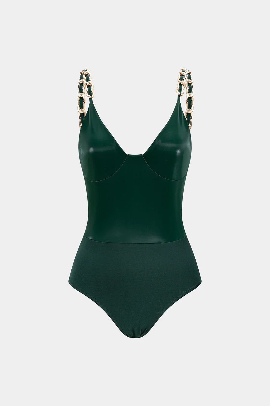 Large Micas Faux Leather Bodysuit & pencil Rushed Skirt In Jade