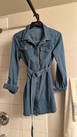 Denim Button-Down Mini Dress with Belt