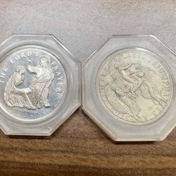 Sterling Silver Sermon on the Mount & Latin Hymn Religious Medal Lot