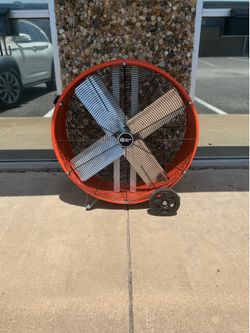 30 in. 2-Speed Heavy Duty Industrial Drum Fan in Orange with Rust-Resistant Grilles and Built-In Wheels