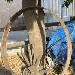 Old metal wagon wheel