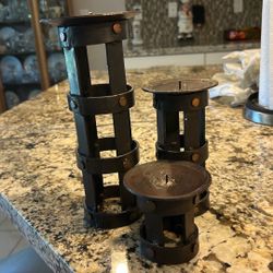 3 Bronze Cage Midevil Candle Holder
