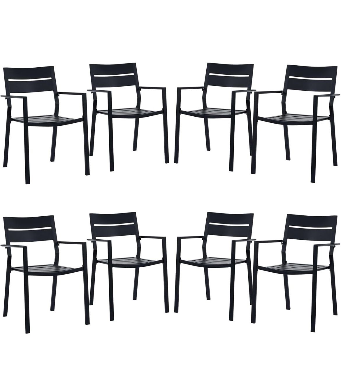 VICLLAX Patio Stackable Chairs Set of 8, Metal Outdoor Dining Chairs for Front Porch Yard Lawn Garden Support 300 lbs, Black Frame