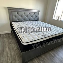 New King Bed Frame With Mattress 