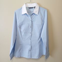 Zac & Rachel blue white pleated long sleeve dress shirt size large 