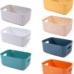 OWill 7-Pack Plastic Storage Bins and Baskets for Efficient Home Classroom Organization - Small Containers in Multiple Colors for Kitchen, Cupboard bo