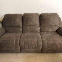 Suede Reclining Sofa Couch (92” W x 40” H x 33” D ) 