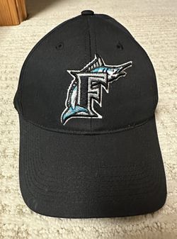 Team MLB Florida Outdoor Cap Hat F Marlins Black Adjustable one size USED