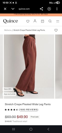 Quince Stretch Crepe Pleated Wide Leg Pants