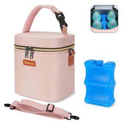 Mancro Baby Bottle Bag For Breastmilk, Cooler Bag With Ice Pack Fits 4 Milk Bottles