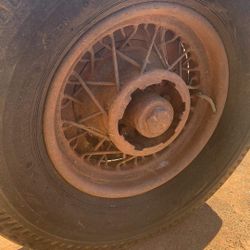 Old School Trailer Rim With Tire 1940s