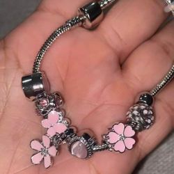 Pink Flowers Charm Bracelet Christmas present Stocking Stuffer