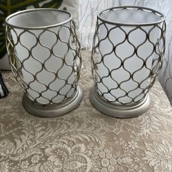 Silver/ glass / Wrought Iron candle holders (2) - 8.5 inches high/ 6.5 wide inches 
