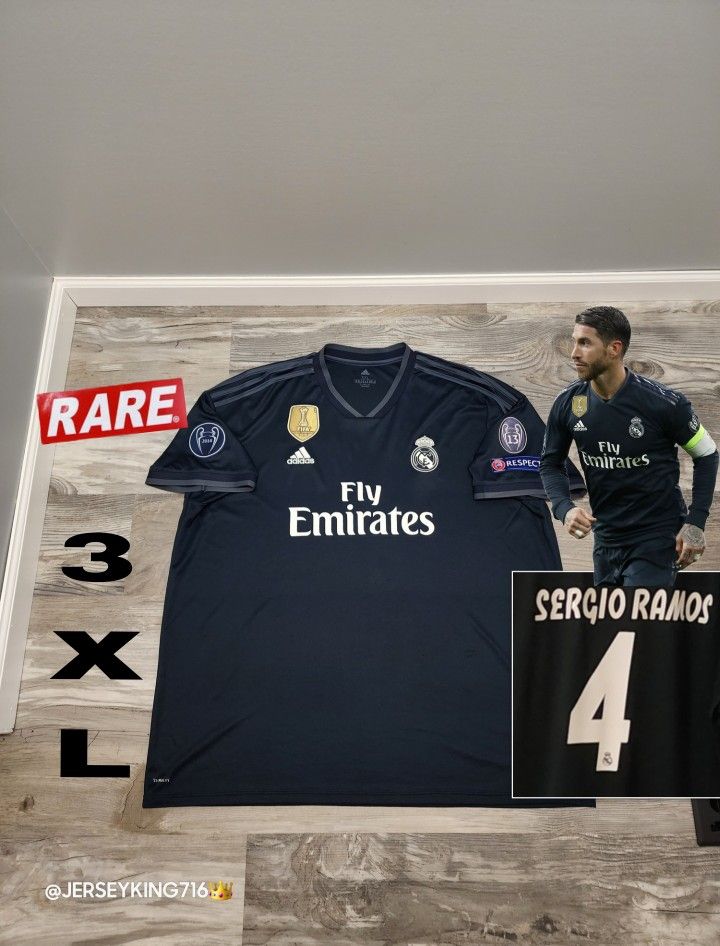 Adidas Real Madrid CF Sergio Ramos #4 18/19 Away Jersey Rare 3XL