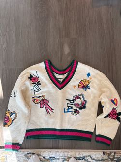 Whimsical Embroidered Knit Sweater Size S