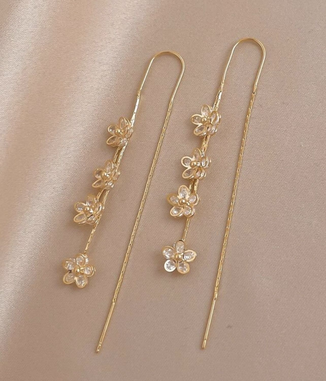 Andkiss Cubic Zirconia Flower Decor Threader Earrings