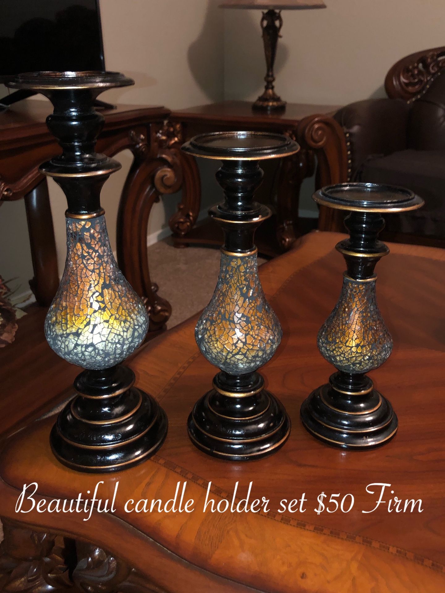 Beautiful 3 matching candleholders $50 firm