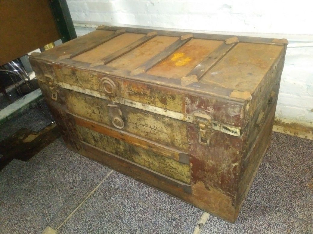 Antique flat top storage steamer trunk for sale
