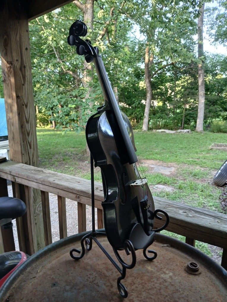 Brand New Violin With A Beautiful Deep Black Finish, Heavy Display Stand Included