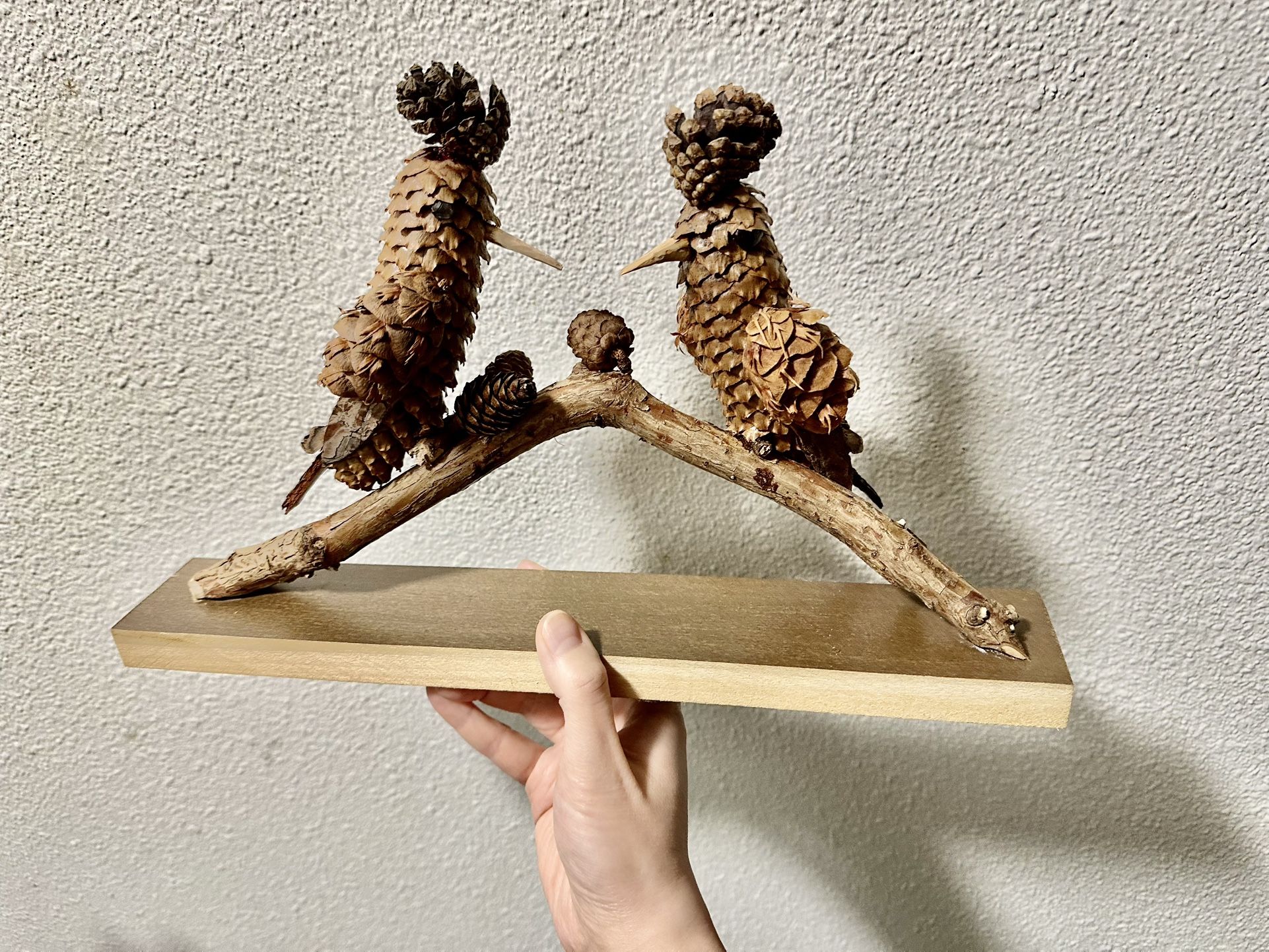 Meeting: Pinecone Birds On Wood Base