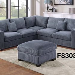 99x99 SECTIONAL WITH OTTOMAN. 3 COLOR OPTIONS  