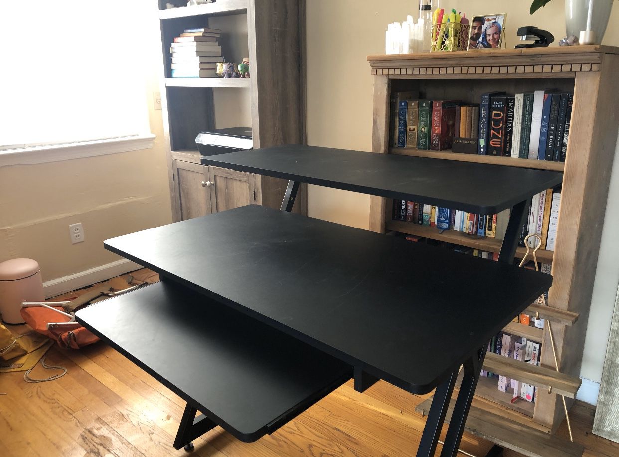 Black 2 Tier Desk w/ Pullout Keyboard Stand