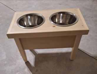 Handmade wooden elevated pet feeder