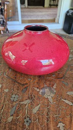 Vintage Amano Red Art Pottery Round Vase Germany