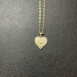 14 K Yellow Gold Plated Heart ❤️ Pendant With Chain.
