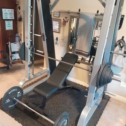 Home Gym / Squat Rack / Smith Machine & Olympic Weight Set > Precor / Icarian Line Counter-Balanced Smith Machine +PLUS One New Workout Bench