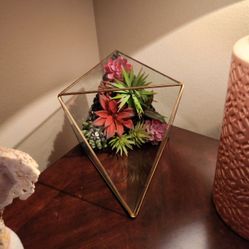 Geometric Glass Tabletop Decor W/ Faux Succulents