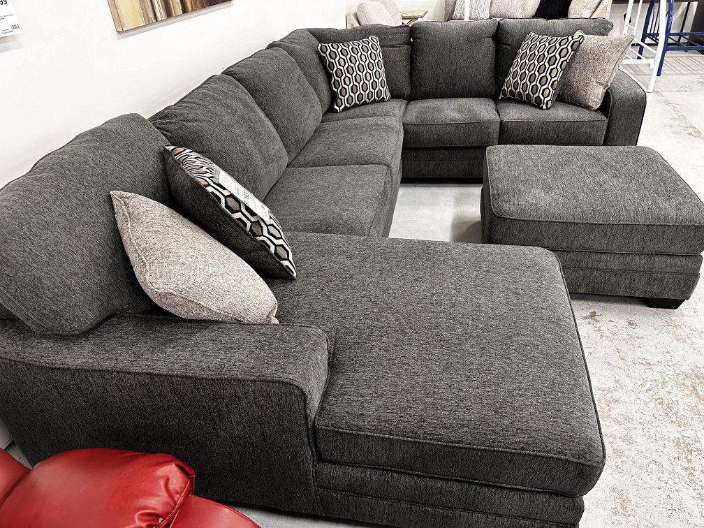 Tracling Slate Grey Huge U Shaped Cozy Sectional Sofa With Chaise 