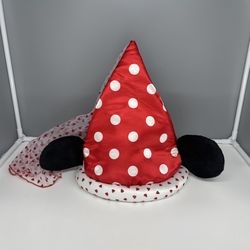 Disney Park Minnie Mouse Ears Princess Hat with Veil Polka Dots & Hearts Adjustable