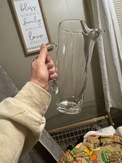 GLASS PITCHER WITH LETTER H
