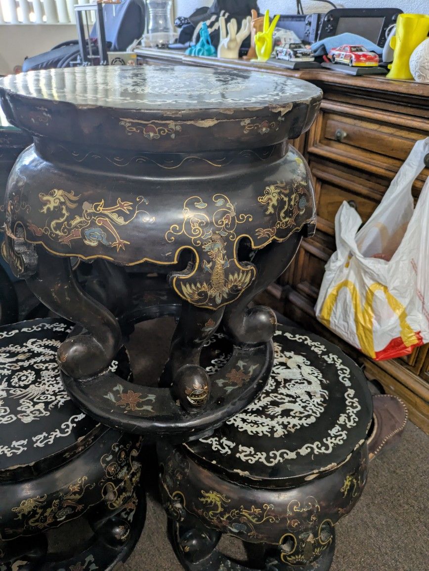 Antique Chinese Table And 5 Stools