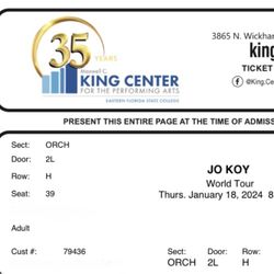 1 Jo Koy Ticket For Tonight 8pm Melbourne King Center