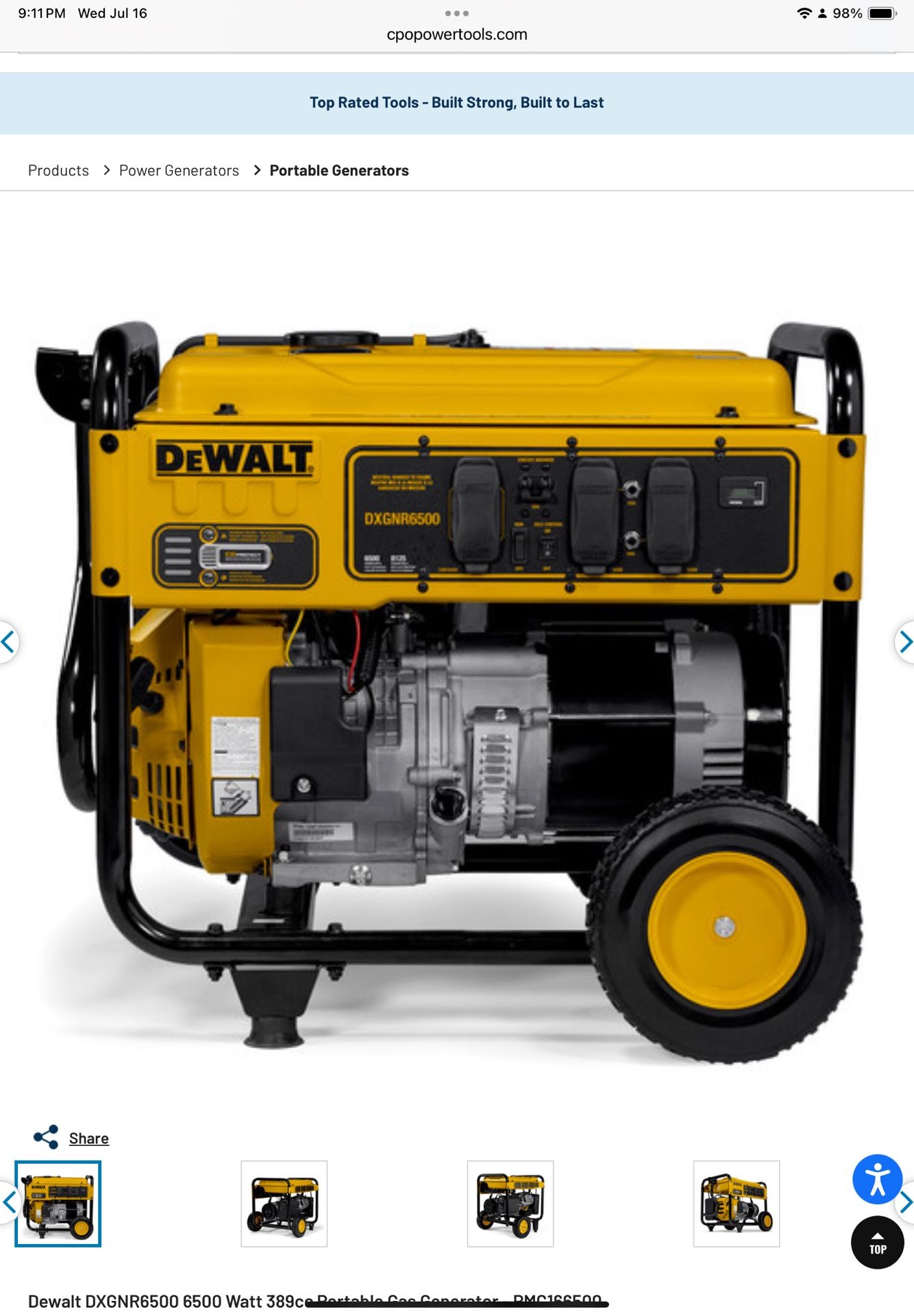 Dewalt 6500 Watt 389cc Portable Gas generator