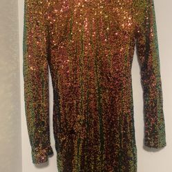 Sequin V-Neck Dress with Zipper