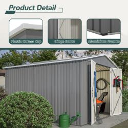 10 x 10 FT Outdoor Storage Shed, Large Metal Tool Sheds with Updated Frame Structure and Lockable Doors, Garden Shed for Backyard Garden Patio Lawn, G