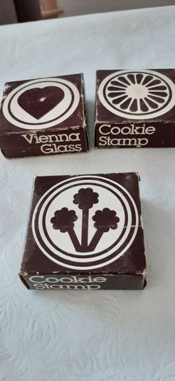 3 Vintage Kuebler Vienna Glass Cookie Stamps