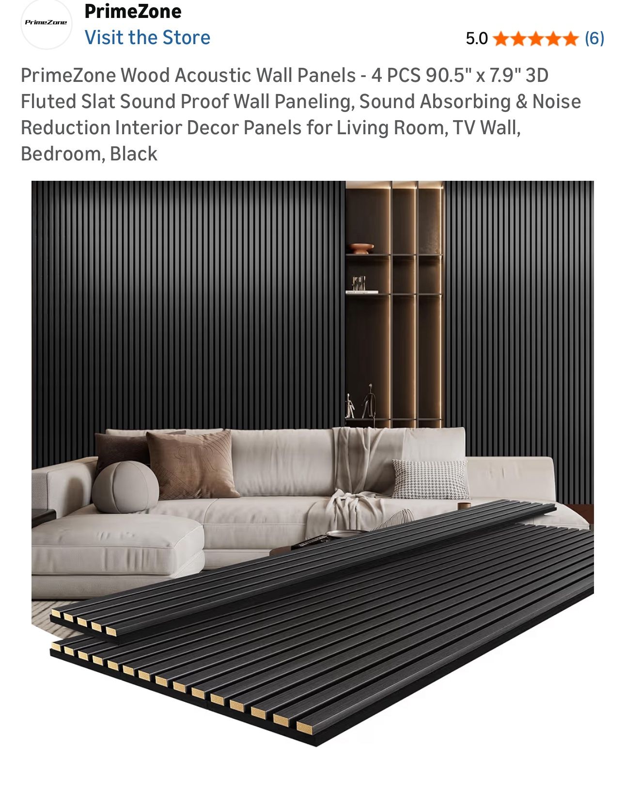 PrimeZone Wood AcousticWall Panels - 4 PCS 90.5" x 7.9" 3D Fluted Slat Sound Proof Wall Paneling, Sound Absorbing & Noise Reduction Interior Decor Pa