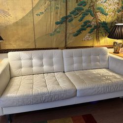 Mid Century Style White Leather Sofa