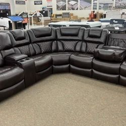 ☆ Ashlley ☆ Brrown Fauxx Lleatherr Powerr Recliniing Sec tionall/Delivery Available/DISCOUNT👈/Home Decor/Financing, Household, Home Improvement 